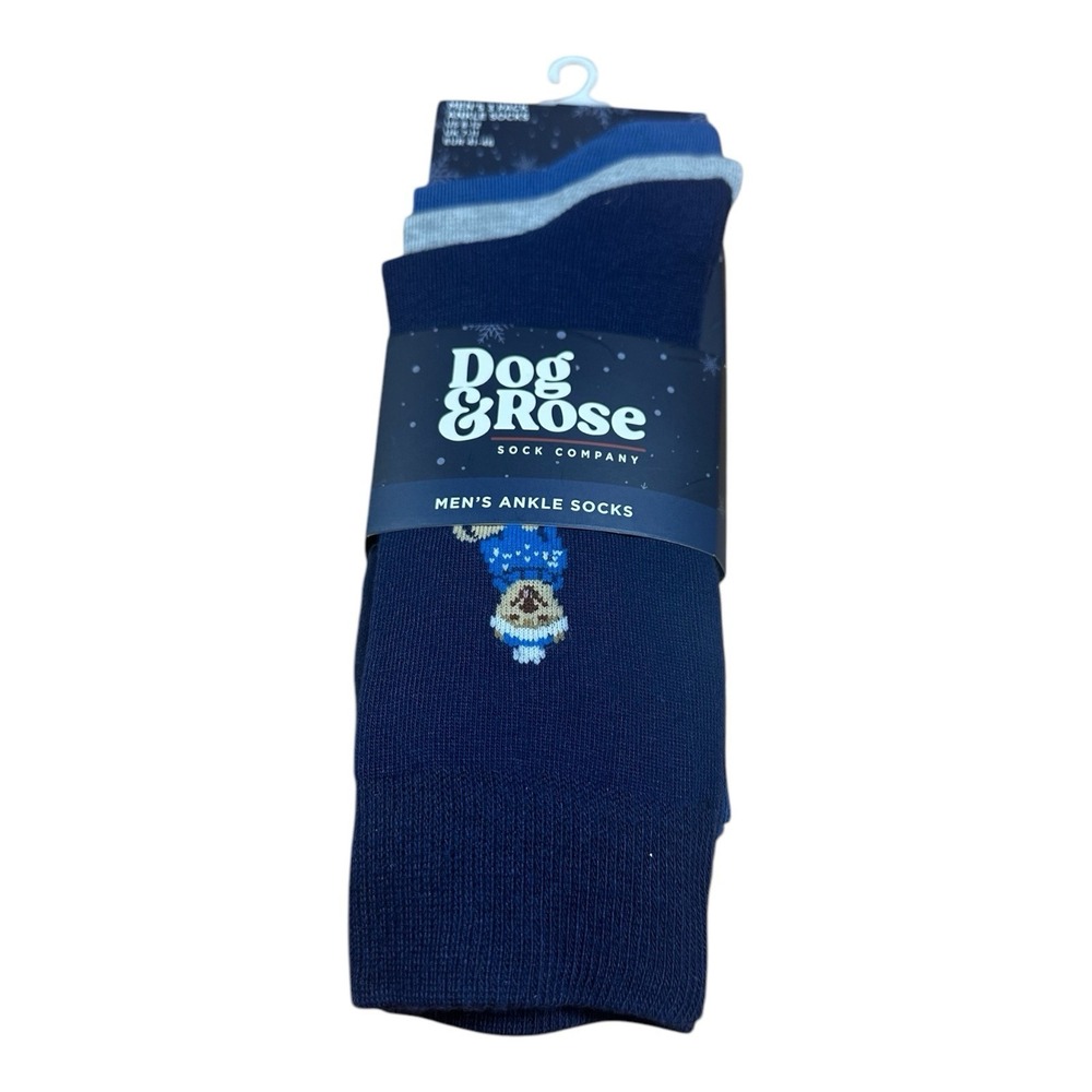 Dog & Rose Christmas Dog Men's Socks Size 8-12‎ Silly Dogs Fun Socks 3 Pack Blue